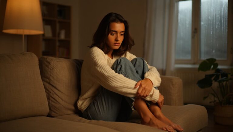 signs he's not fully committed - woman sitting alone looking uncertain