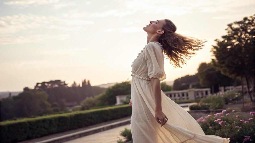 beautiful woman in soft golden light, feminine energy