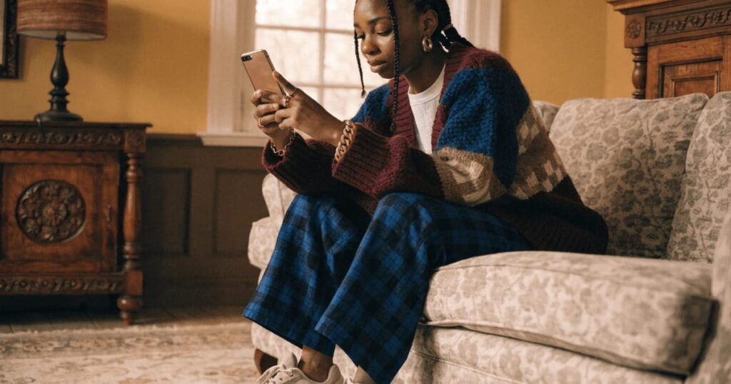 woman composing a text message with calm confidence, how to re-engage a distant man texting