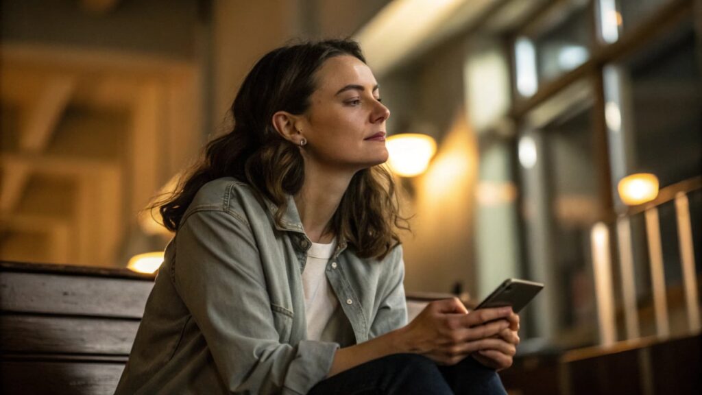 woman looking serious and composed, signs he is cheating